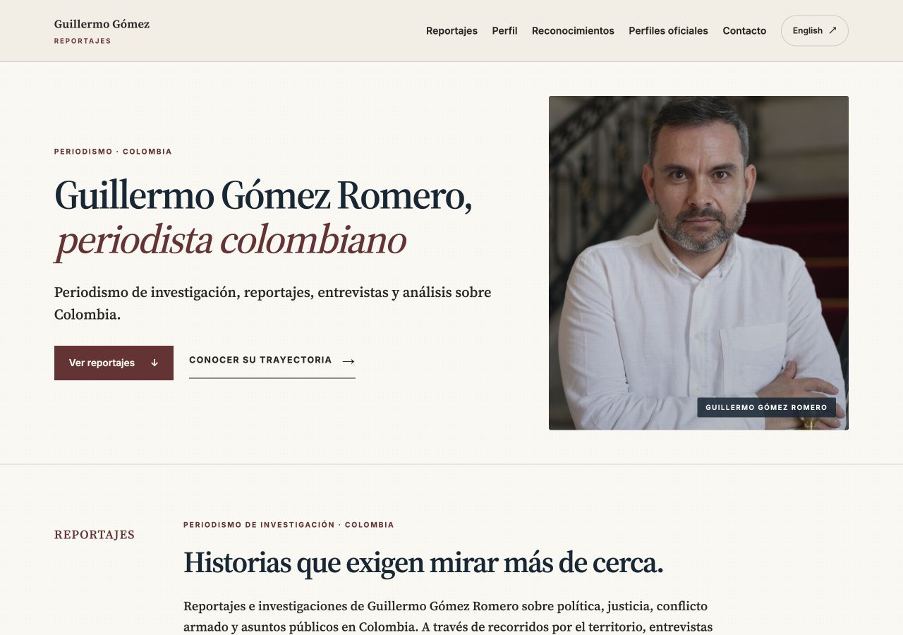 Inicio de Guillermo Gómez Reportajes con identidad del periodista y enlaces a reportajes y trayectoria